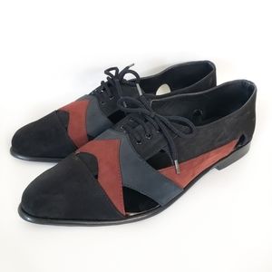 Vintage 90s Suede Colorblock Oxford Flats Size 9